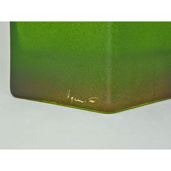 Studio Miracle: Váza tříhranná zeleno-hnědá, 26 cm, ruční dekorace Vlasta Voborníková