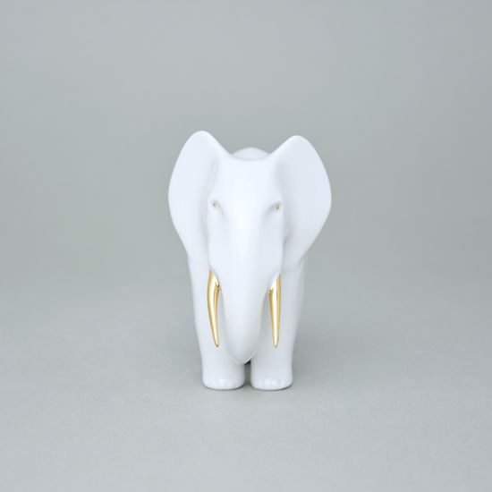 Elephant, 9,6 x 9,4 x 6 cm, White + Gold, Royal Dux Bohemia