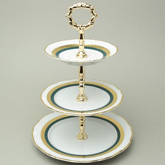 Etažer talířový 34 cm, Marie Louise 8800501 zlato + zelená Thun 1794, karlovarský porcelán