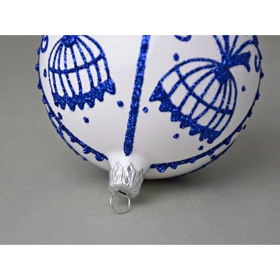 Onion Pattern Christmas Tree Decoration Ball, 8 cm WHITE, Czech Glass christmas decorations