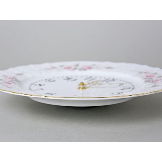 Gold line: Clock wall 27 cm, Thun 1794 Carlsbad porcelain, BERNADOTTE roses