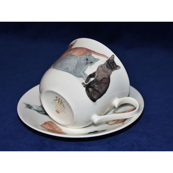 Cats: Cup 420 ml and saucer breakfast, English Fine Bone China, Roy Kirkham