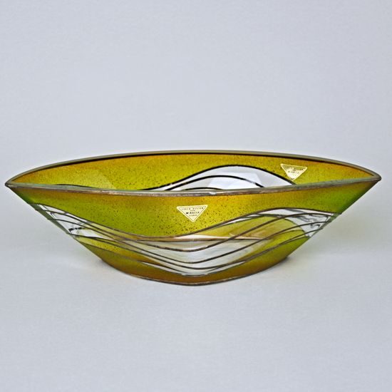 Studio Miracle: Mísa Ledvina zeleno-hnědá, 31 cm, ruční dekorace Vlasta Voborníková