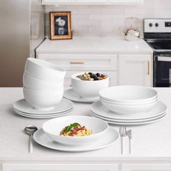 Talířová souprava 12 ks, mělké 27,5 cm + hluboké 21 cm, Amina bílá, porcelán Seltmann