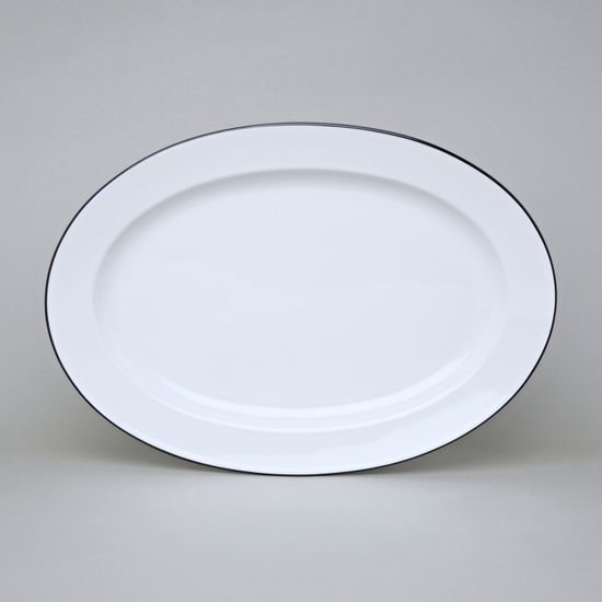 Dish oval flat 32 cm, NINA black line, Thun 1794 karlovarský porcelán