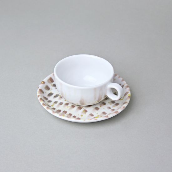Šálek 100 ml a podšálek 12 cm, Mocca, Déšť (hnědo-žlutá), G. Benedikt 1882