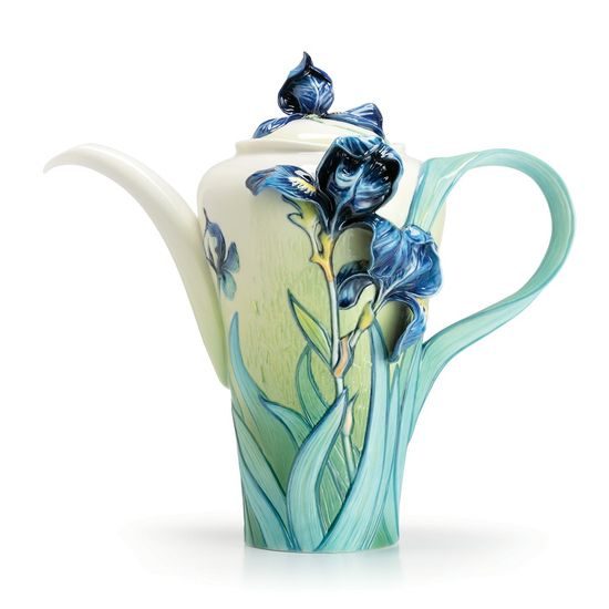 Van Gogh Iris flower design sculptured porcelain teapot 23,5 cm, FRANZ Porcelain