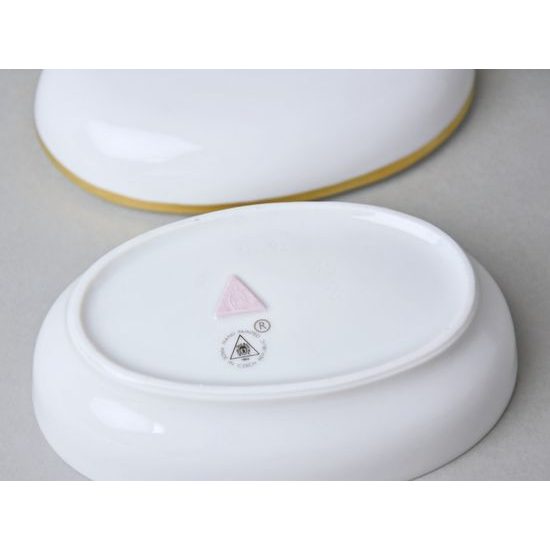 Dóza ovalná 12 x 8 cm, Bílá + Zlato, Porcelán Duchcov