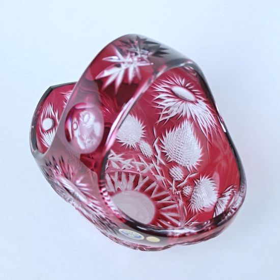 Crystal basket cut, thistle decor RUBY, 205 mm, Crystalite BOHEMIA