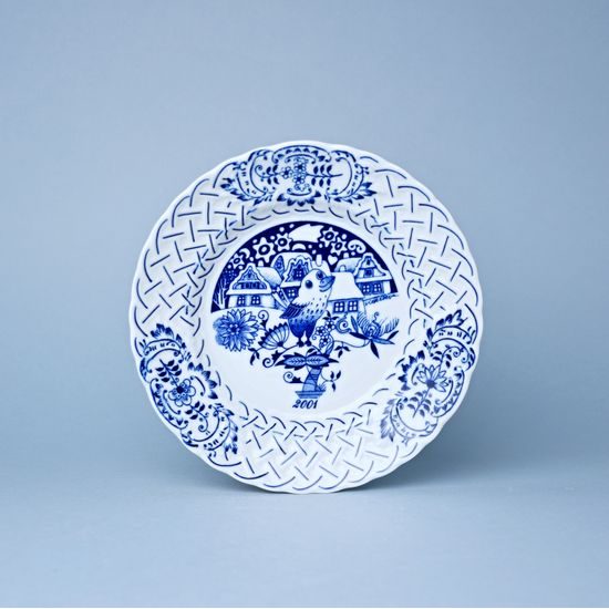 Vánoční / výroční talíř 2001 závěsný 18 cm, reliéfní, Cibulák, originální z Dubí
