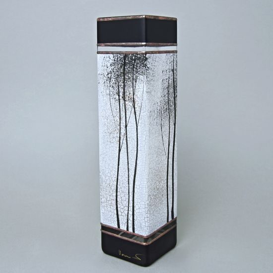 Studio Miracle: Vase White-black, Square, 30 cm, hand decoration Vlasta Voborníková