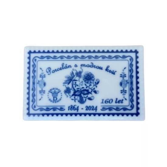 Postage Stamp porcelain 8 x 5 cm, Annual edition - 160 years, Original Blue Onion Pattern