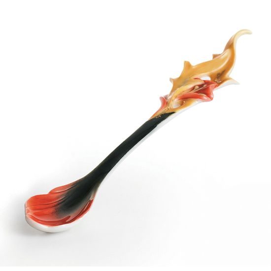 "STRIKING VERMILLION" PEONY FLOWER DESIGN SCULPTURED porcelain spoon, FRANZ porcelain