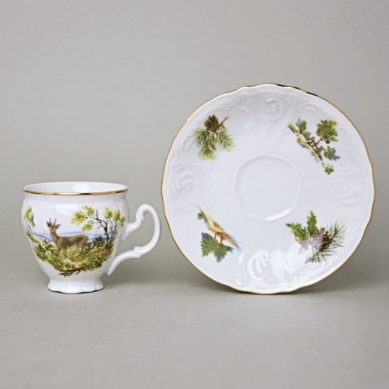 Espresso cup and saucer 75 ml / 12 cm, 6 pcs., Thun 1794 Carlsbad porcelain, BERNADOTTE hunting