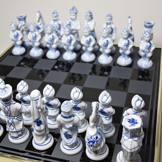 Porcelain Chess, 41 cm, Original Blue Onion pattern, Duchcov