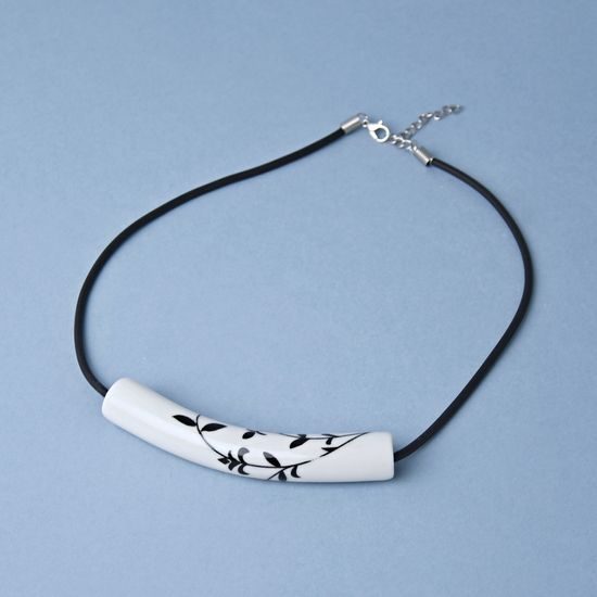 Necklace: Tube - Black Onion Pattern, Porcelain Jewels Studio Mallys