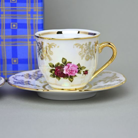 Cup 90 ml espresso + saucer 120 mm, 2 pcs. + gift box, Cecily roses, Carlsbad
