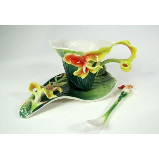 Canna lily design sculptured porcelain cup and saucer, Porcelain FRANZ