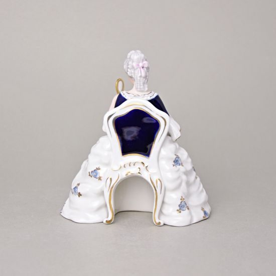 Lady Sitting With Mirror rococo 12 x 14 x 15 cm, Isis, Porcelain Figures Duchcov