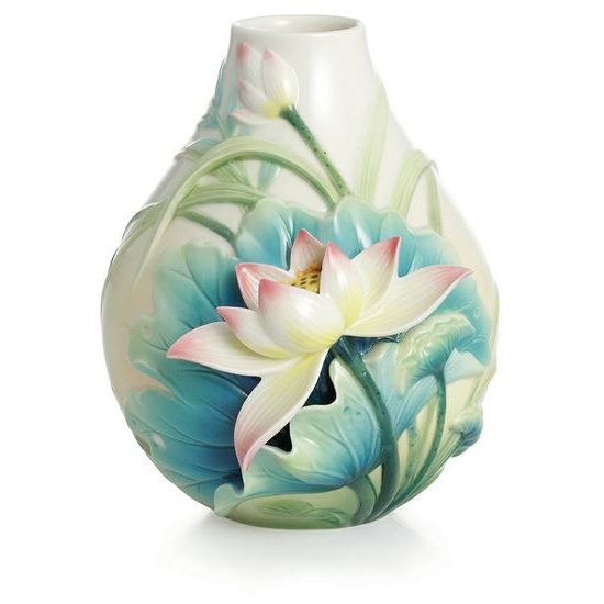 Peaceful Lotus design sculptured porcelain small vase 15 cm, Porcelain FRANZ