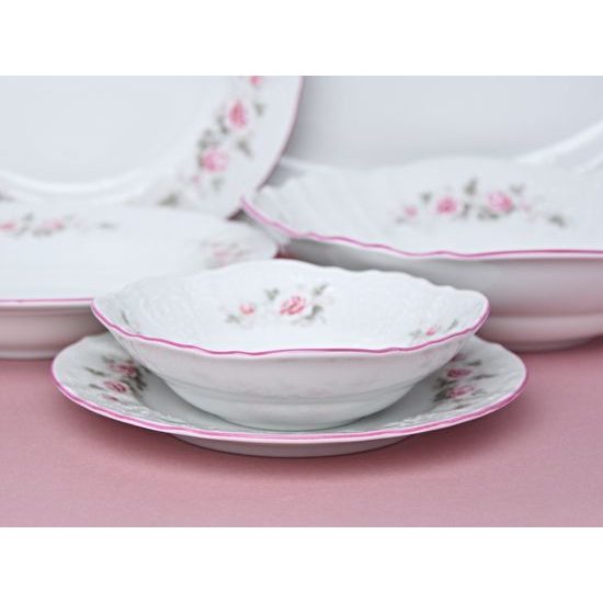 Pink line: Dining set for 26 pcs for 6 persons, Thun 1794 Carlsbad porcelain, BERNADOTTE roses