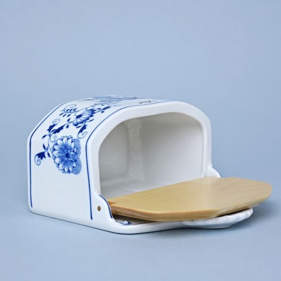 Slánka závěsná s dřevěným víčkem s nápisem Sůl 0,70 l, Cibulák, originální z Dubí