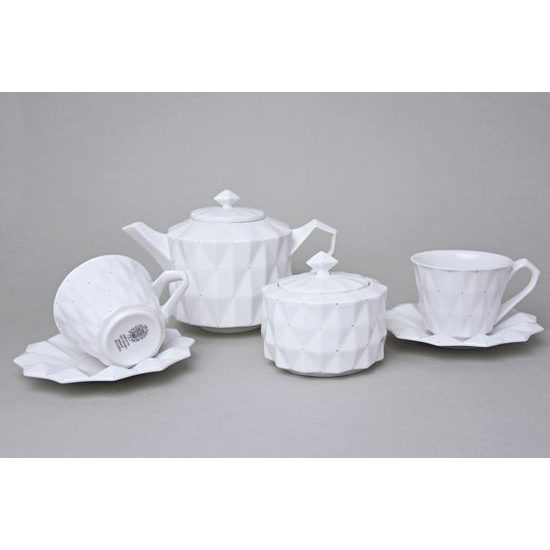 Tea / Coffee Set for 2 pers with sugar bowl, Diamond White, Goldfinger Porcelain