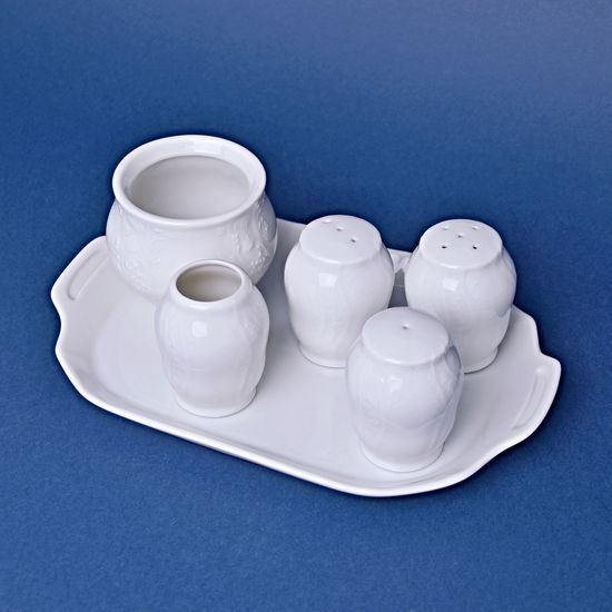 Cruet set 6 pcs., Thun 1794 Carlsbad porcelain, BERNADOTTE white