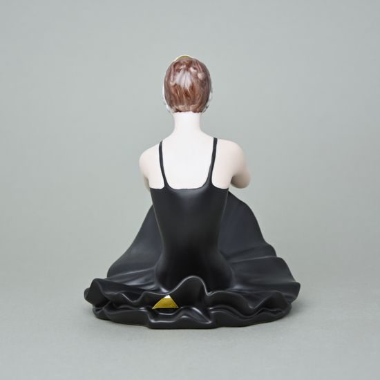 Ballet Dancer In Dressing Room - Black Dress, 22 x 12 x 17 cm, Natur + Black fond + Gold, Porcelain Figures Duchcov