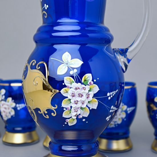 Wine set JANA 7 pcs. BLUE, enamel + gold, Novoborské sklo