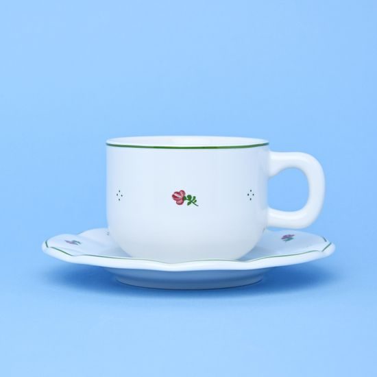 Cup 250 ml + saucer 170 mm, red flower + green, G. Benedikt 1882