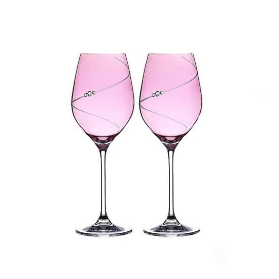 Silueta Celebration Pink - Set 2 sklenic na bílé víno 330 ml, krystaly Swarovski, DIAMANTE