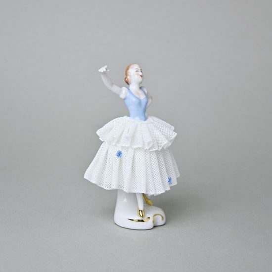 Tanečnice s krajkou (bledě modrá) 8 x 6 x 12 cm, Kurt Steiner, Porcelánové figurky Unterweissbacher