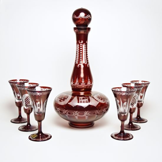 Egermann: Wine or Liqueur Set Red Stain, h: 37 cm, 7 pieces