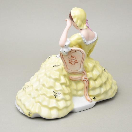 Lady with book, middle 22,5 x 32,5 x 26,5 cm, yellow decor, Royal Dux Bohemia