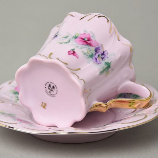 Śálek 100 ml a podšálek mocca 13 cm, Olga 515, Růžový porcelán z Chodova