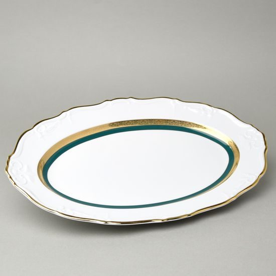 Mísa oválná 36 cm, Marie Louise 8800501 zlato + zelená, Thun 1794, karlovarský porcelán
