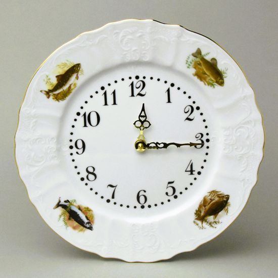 Wall clock 27 cm, Thun 1794 karlovarský porcelán, BERNADOTTE fishing