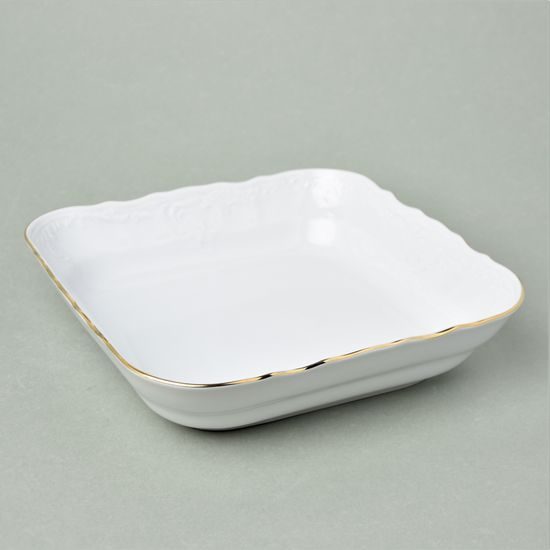 Bowl square 25 cm J, Thun 1794 Carlsbad porcelain, BERNADOTTE gold line