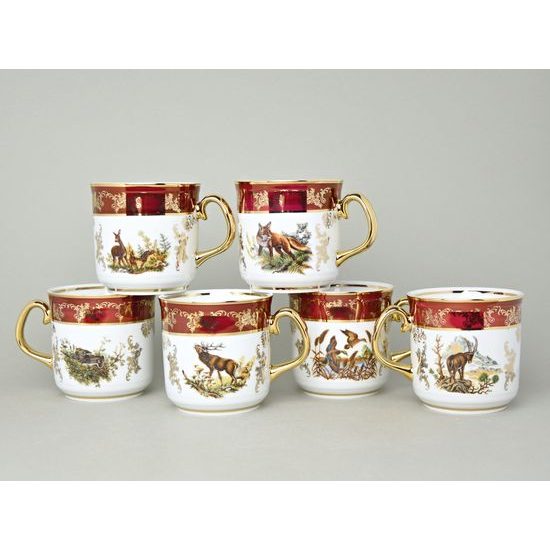 Mug Gustav 0,31 l, Hunting ruby + gold, 6 pcs., Carlsbad porcelain