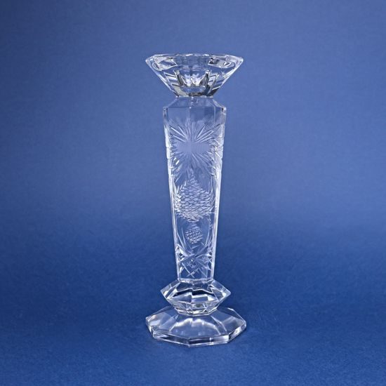 Crystal Hand Cut Candlestick octagonal - Thistle decor, 255 mm, Crystal Bohemia Poděbrady