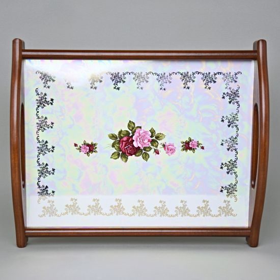 Cooking mat in wooden frame 39 x 29 cm, Cecily roses, Carlsbad porcelain