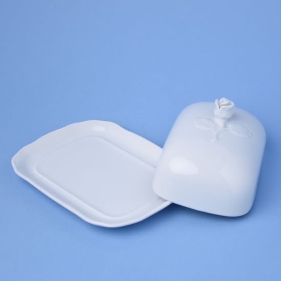 Máslenka hranatá velká - komplet dvoudílná 0,250 kg, Bílý porcelán, Český porcelán a.s.
