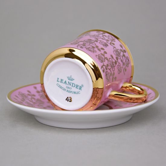 Šálek 100 ml mocca a podšálek 11,5 cm Sabina, vnitřní zlacení, růžový, Leander Loučky