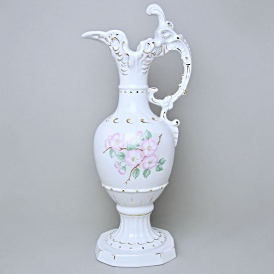 Váza AMFORA Maxi Jednouchá 55 cm, Bílá + zlato + květiny, Porcelánové vázy Duchcov