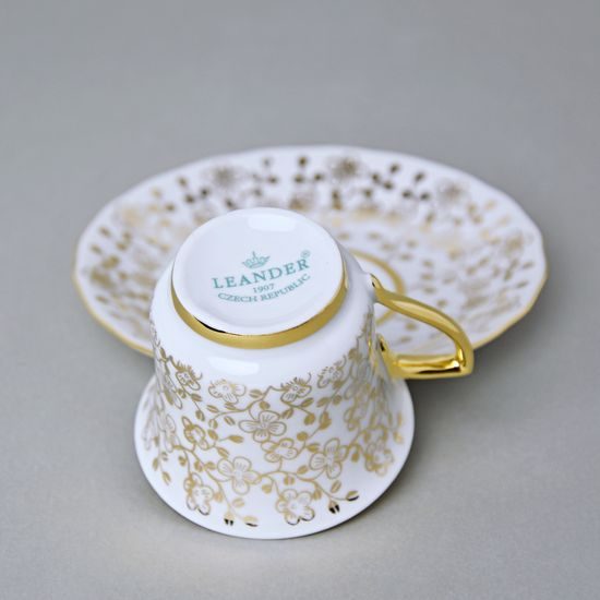 Cup 80 ml and saucer Windsor mocca, White, Leander 1907