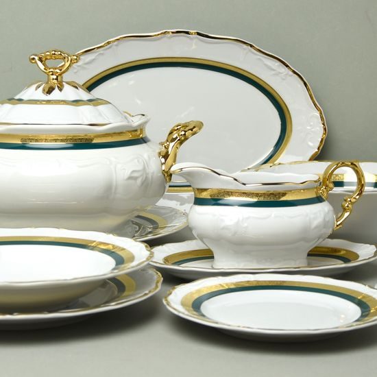 Jídelní sada pro 6 osob, Marie Louise 8800501 zlato + zelená, Thun 1794 a.s.