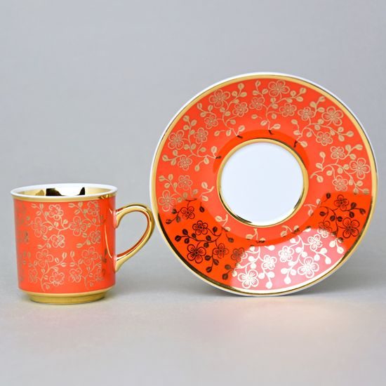 Cup 100 ml mocca and saucer 11,5 cm Sabina, inner gold, dark orange, Leander Loučky