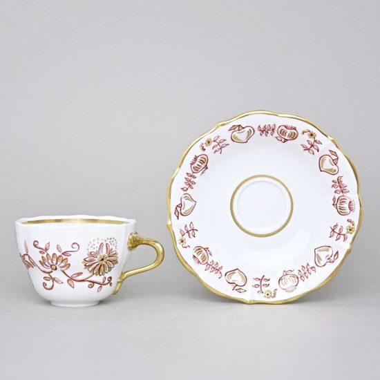 Elegance: Cup 0,21 l + saucer 16 cm, Gold + Ruby, Hand-decorated by Vilém Janoušek, Český porcelán a.s