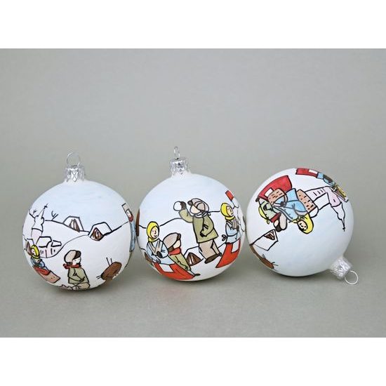 Set of 6 Christmas Tree Decoration Balls "Czech Winter 1918", 7,5 cm, Hand-decorated